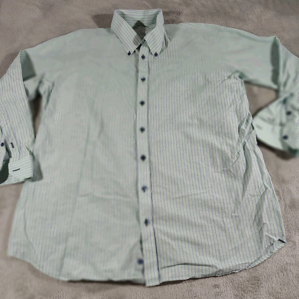 Holland & Sherry Shirt Men 2XL Green/Blue Stripe City Classic Work Designer
